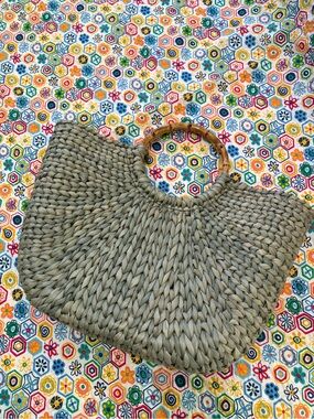 Charter Club Olive Green Woven Tote with Bamboo Handles